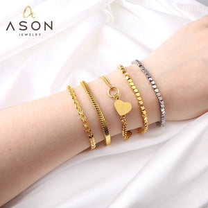 Geometric Heart Charm Bracelet Stainless Steel Women Bangle
