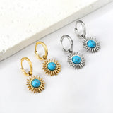 Geometric Turquoise CZ Pearl Charm Hoops Earrings Stainless Steel