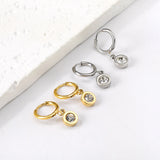 Geometric Turquoise CZ Pearl Charm Hoops Earrings Stainless Steel