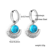 Geometric Turquoise CZ Pearl Charm Hoops Earrings Stainless Steel