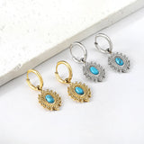 Geometric Turquoise CZ Pearl Charm Hoops Earrings Stainless Steel