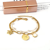 Pearl Multi-layer Bracelet Stainless Steel Bangle with Star Pendant