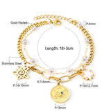 Pearl Multi-layer Bracelet Stainless Steel Bangle with Star Pendant