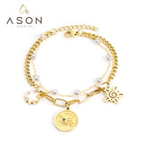Pearl Multi-layer Bracelet Stainless Steel Bangle with Star Pendant