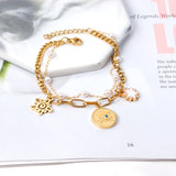 Pearl Multi-layer Bracelet Stainless Steel Bangle with Star Pendant