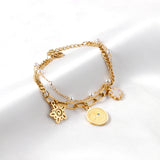 Pearl Multi-layer Bracelet Stainless Steel Bangle with Star Pendant