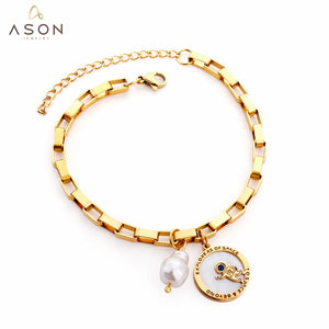 Spaceman & Pearl Bracelet for Women Stainless Steel 18+3cm