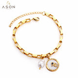Spaceman & Pearl Bracelet for Women Stainless Steel 18+3cm
