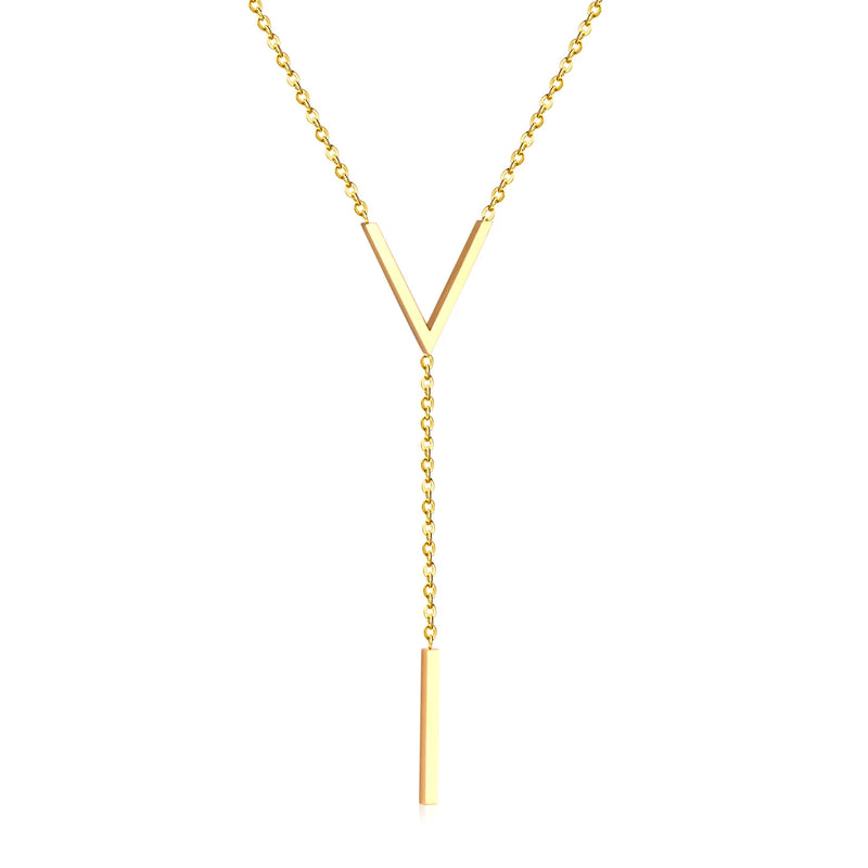 Stainless Steel Choker Letter V Chain Pendant Necklace