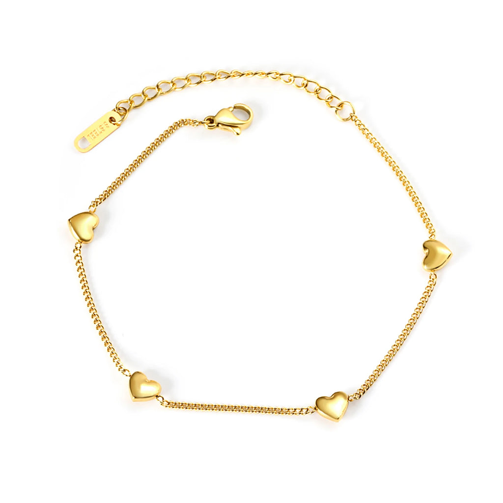Heart Charms Link Chains Bracelets Stainless Steel For Women Girl Bangle