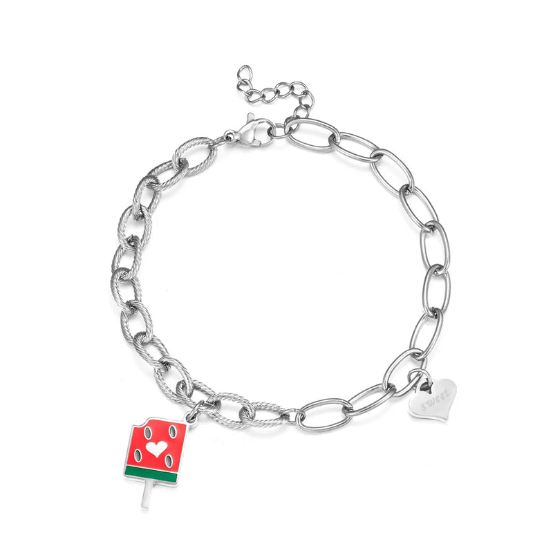 Popsicle & Heart Accessory Stainless Steel Bracelet