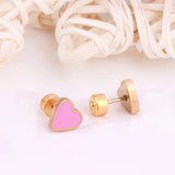 Pink Heart Screw Stud Earring Stainless Steel for Women/Girl/Child