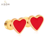 Pink Heart Screw Stud Earring Stainless Steel for Women/Girl/Child