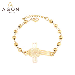 Religious Stainless Steel Beaded Bracelet Bangle
