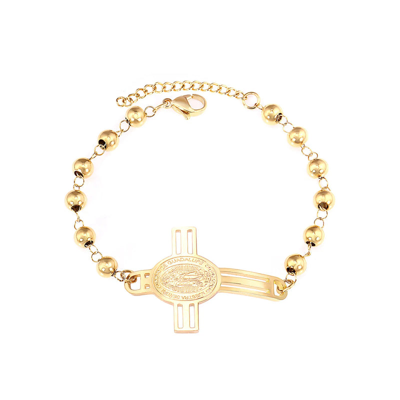 Religious Stainless Steel Beaded Bracelet Bangle