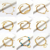 Stainless Steel Chains Bracelets with Cubic Zirconia Eyes Heart Charm