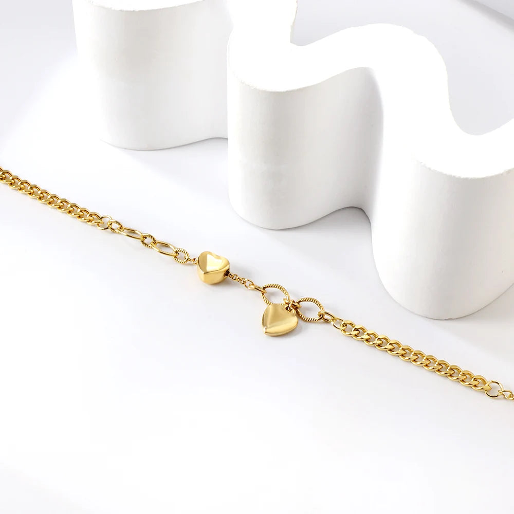 Stainless Steel Chains Bracelets with Cubic Zirconia Eyes Heart Charm