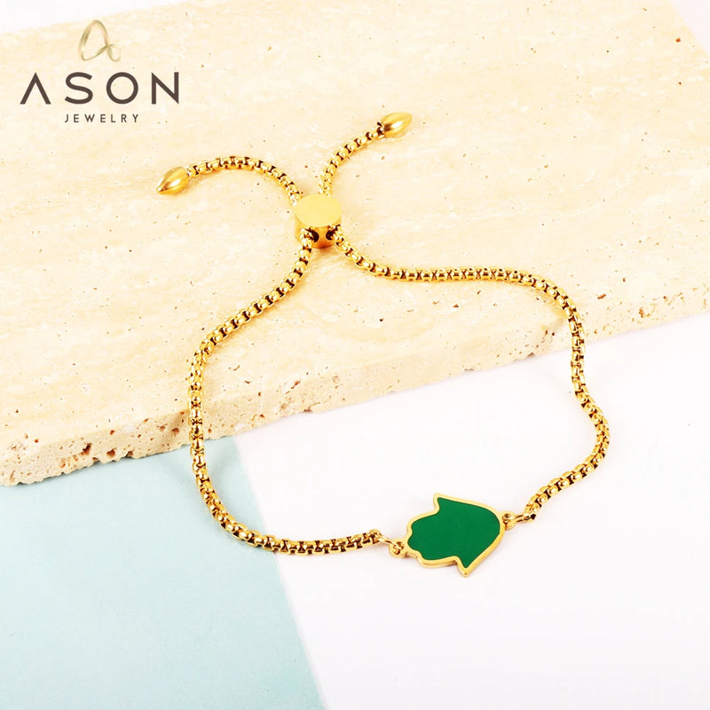 Adjustable Green Palm Link Chain Bracelet Stainless Steel