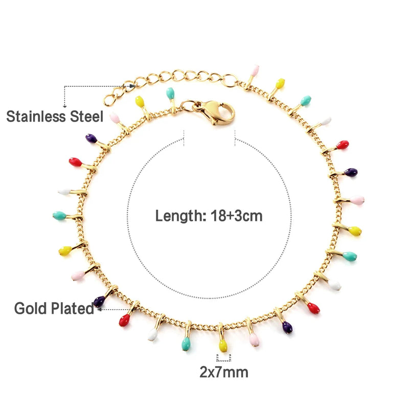 Colorful Oval Beads Charm Tassels Bracelet Stainless Steel