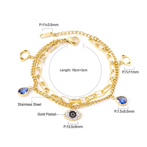 Evil Eyes Plam Mixed Link Chain Bracelets for Women