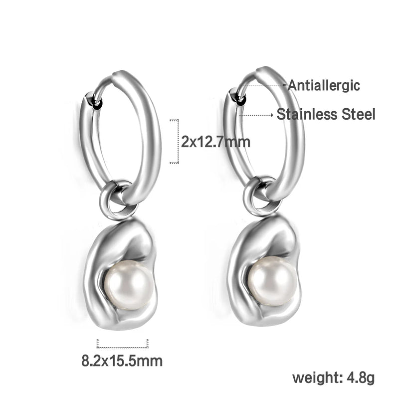 Pearl Stainless Steel Hoops Earrings Piercing Jewelry For Women