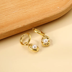 Pearl Stainless Steel Hoops Earrings Piercing Jewelry For Women