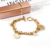 Shell Pendant Pearl Charm Bracelet Stainless Steel Bangle