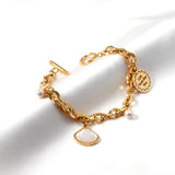 Shell Pendant Pearl Charm Bracelet Stainless Steel Bangle