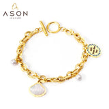 Shell Pendant Pearl Charm Bracelet Stainless Steel Bangle