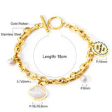 Shell Pendant Pearl Charm Bracelet Stainless Steel Bangle