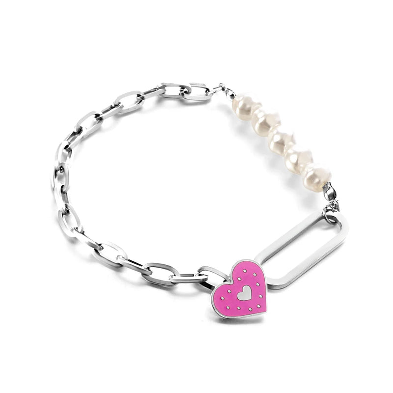 Purple Heart Shape Chain Bracelet Women Stainless Steel Bangle
