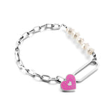 Purple Heart Shape Chain Bracelet Women Stainless Steel Bangle