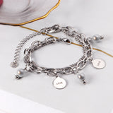 Vintage Silver Pearl Steel Coin Charm Bracelet Bangle for Women