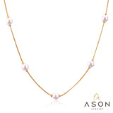 Pearl Pendant Necklace Stainless Steel Snake Chain Choker
