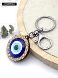 ASSOMADA Wood Evil Eye Keychain For Girl Women Men Bag Car Eyes Key Chain