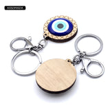 ASSOMADA Wood Evil Eye Keychain For Girl Women Men Bag Car Eyes Key Chain