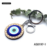 ASSOMADA Wood Evil Eye Keychain For Girl Women Men Bag Car Eyes Key Chain
