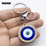 ASSOMADA Wood Evil Eye Keychain For Girl Women Men Bag Car Eyes Key Chain