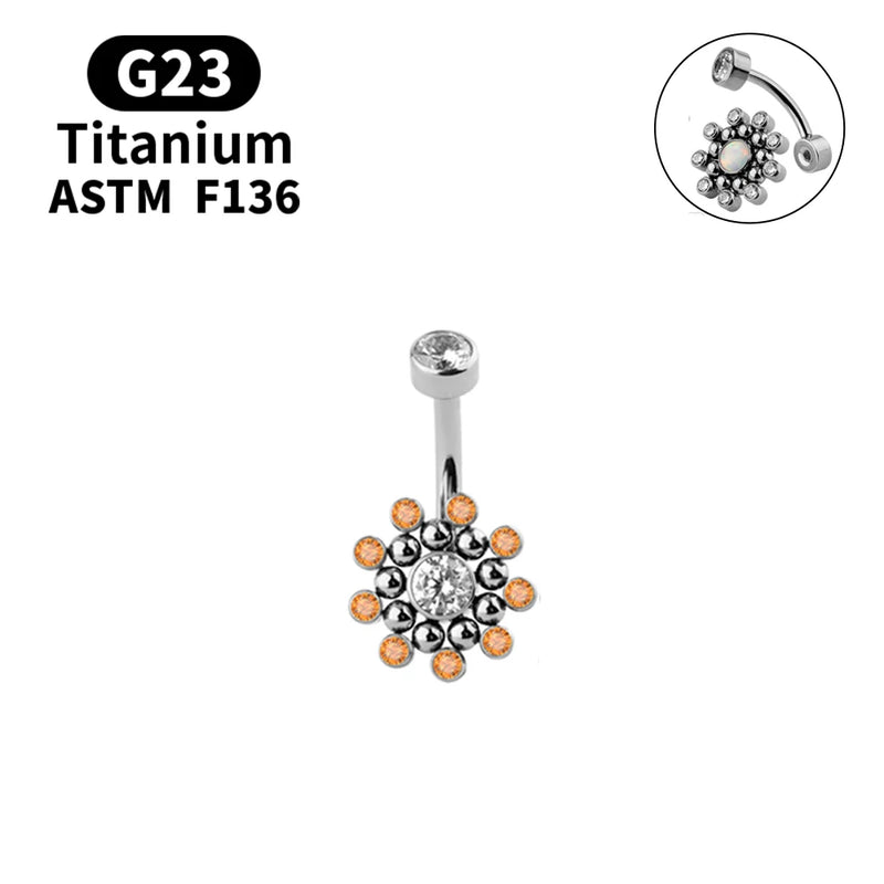 Titanium Navel Piercing Belly Button Ring with Opal Zircon