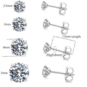 ASTM F136 Titanium Zircon Stud Earrings 2.5mm-5mm