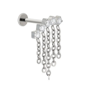 ASTM F136 Titanium Ear Piercing Stud with Dangle Chain and CZ Earrings