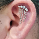 ASTM F136 Titanium Ear Piercing Stud with Dangle Chain and CZ Earrings
