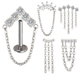 ASTM F136 Titanium Ear Piercing Stud with Dangle Chain and CZ Earrings