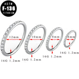 Titanium Hinged Segment Hoop CZ Pave Helix Cartilage Earring