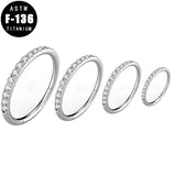Titanium Hinged Segment Hoop CZ Pave Helix Cartilage Earring