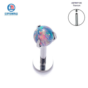 ASTM F136 Titanium Opal Ball Labret Lip Ring