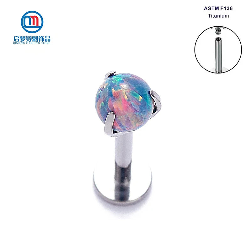ASTM F136 Titanium Opal Ball Labret Lip Ring