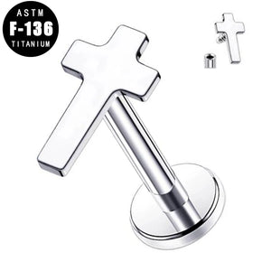 ASTM F136 Titanium 16G Lip Ring Flat Cross Top Labret Piercing