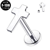 ASTM F136 Titanium 16G Lip Ring Flat Cross Top Labret Piercing