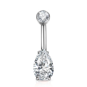 ASTM F136 Titanium Navel Rings 14G CZ Top & Pear CZ Paved EARRING Belly Piercing